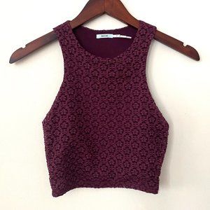 UO Kimchi Blue Lace Racerback Crop Top, Burgundy